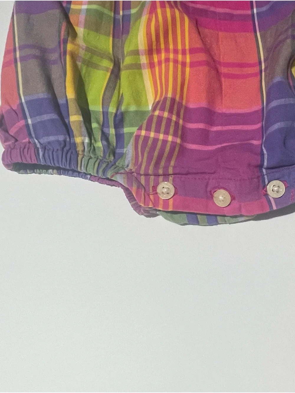 Vintage Ralph Lauren Pink Purple Green Yellow Plaid Bubble Baby Romper